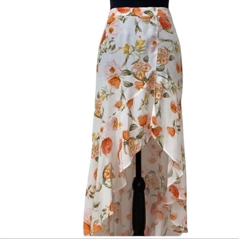 Forever 21 Floral Print High-low Skirt(Size Small)